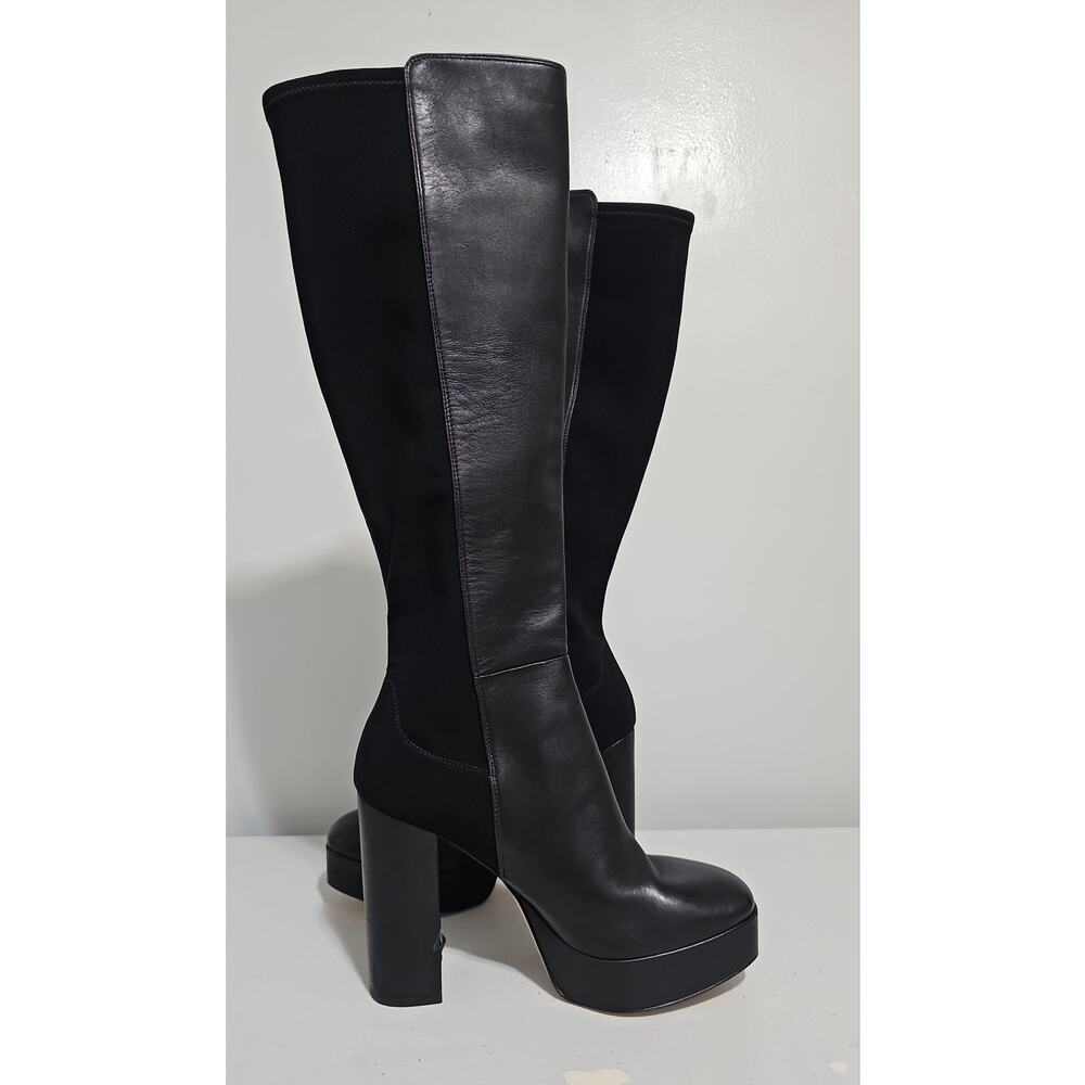 Stuart Weitzman Leather Knee High Boot Womens 9 Black Square Toe Party Platform - Picture 14 of 16